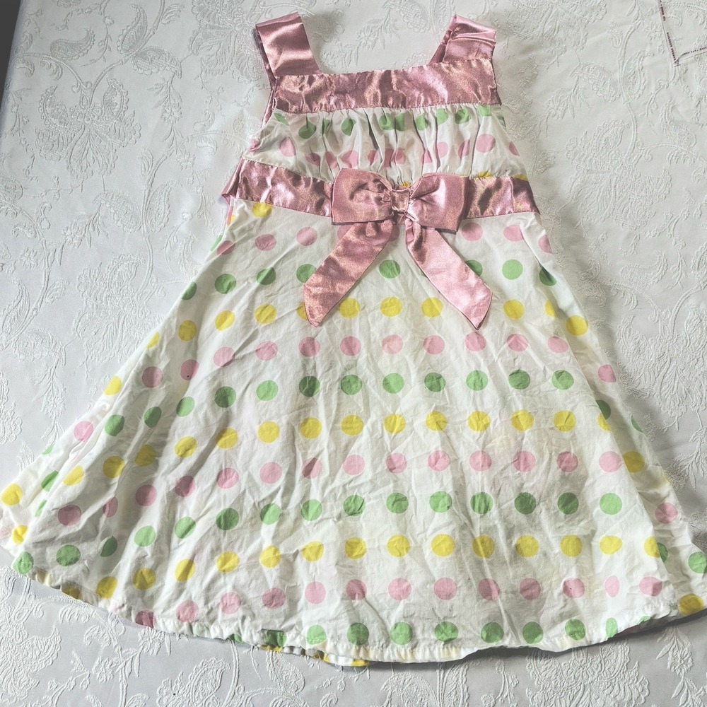 Kidgets Girls Infant Toddler 3T Summer Dress White Polka Dot Sundress‎ Silk Bow